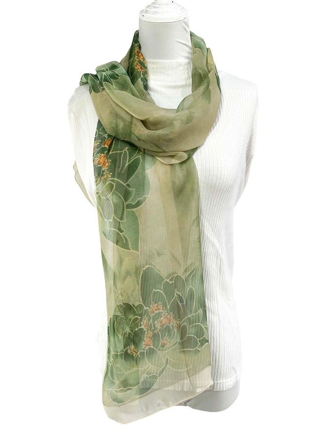 Acotavie Scarfs for Women Lightweight Scarves Fashion Print Floral Pattern Sheer Scarf Shawl Wraps (lotus olive green) - Image 4